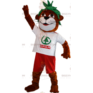BIGGYMONKEY™ maskotkostume Brun og hvid Otter med grønt hår - Skovdyr - BIGGYMONKEY_06023 - BiggyMonkey.com