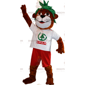 BIGGYMONKEY™ maskotkostume Brun og hvid Otter med grønt hår - Skovdyr - BIGGYMONKEY_06023 - BiggyMonkey.com