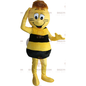 Keltainen ja musta mehiläinen BIGGYMONKEY™ maskottiasu. Maya
