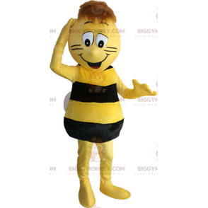 Keltainen ja musta mehiläinen BIGGYMONKEY™ maskottiasu. Maya