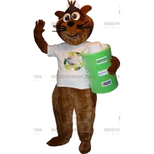 BIGGYMONKEY™ maskottiasu, ruskea ja musta pesukarhu, jossa