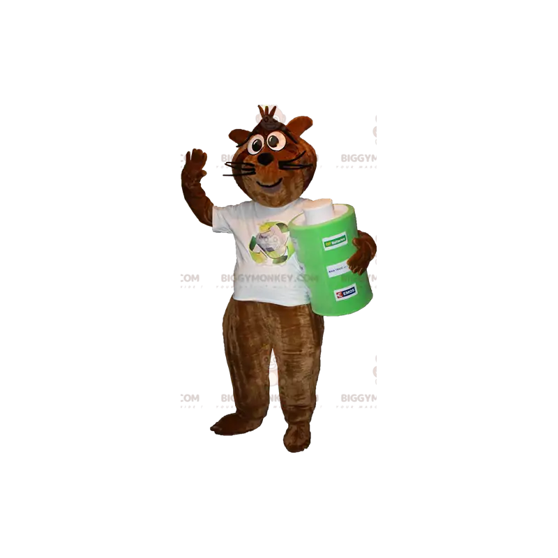 BIGGYMONKEY™ maskottiasu, ruskea ja musta pesukarhu, jossa BIGGYMONKEY™ maskottiasu, ruskea ja musta pesukarhu, jossa