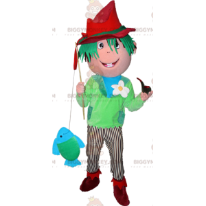 Green Haired Boy Fisherman BIGGYMONKEY™ Mascot Costume -