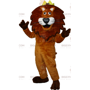 BIGGYMONKEY™ Mascot Costume of brown and white lion with crown.