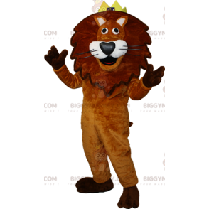 Maskot BIGGYMONKEY™ Kostým hnědého a bílého lva s korunou. lví