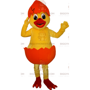 BIGGYMONKEY™ Mascot Costume Yellow Chick in Orange Shell -