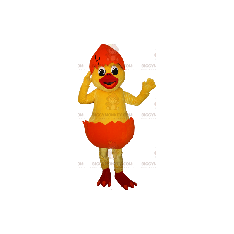 Disfraz de mascota BIGGYMONKEY™ Pollito amarillo con caparazón naranja - Mascota de gallinas - Gallos - Pollos - BiggyMonkey.com