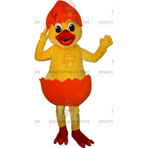 Disfraz de mascota BIGGYMONKEY™ Pollito amarillo con caparazón naranja - Mascota de gallinas - Gallos - Pollos - BiggyMonkey.com