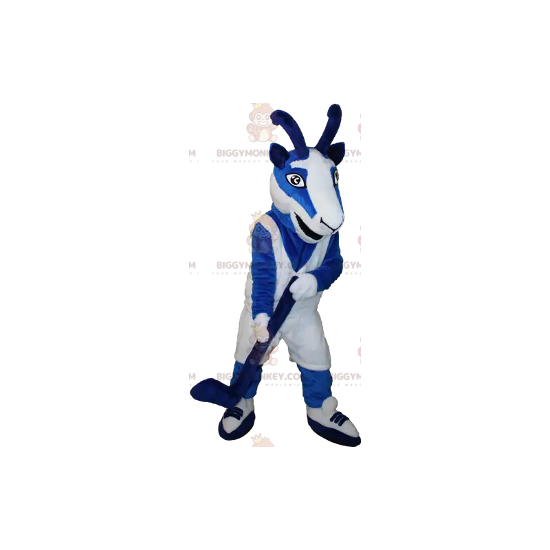 BIGGYMONKEY™ Blau-weißes Ziegen-Ziegen-Maskottchen-Kostüm im BIGGYMONKEY™ Blau-weißes Ziegen-Ziegen-Maskottchen-Kostüm im