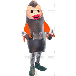 Gray and orange fish BIGGYMONKEY™ mascot costume. Sardine