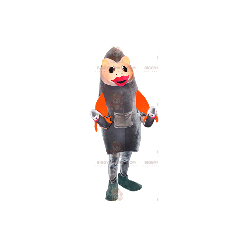 Harmaa ja oranssi kala BIGGYMONKEY™ maskottiasu. Sardiini Harmaa ja oranssi kala BIGGYMONKEY™ maskottiasu. Sardiini