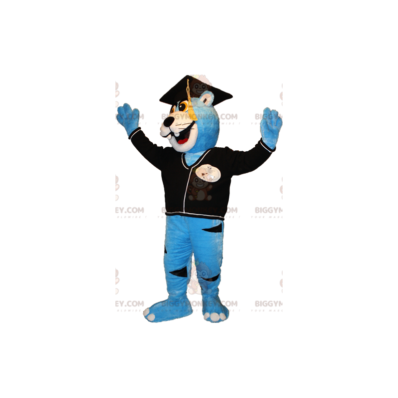 Blue and White Bear BIGGYMONKEY™ Mascot Costume with New Grad Blue and White Bear BIGGYMONKEY™ Mascot Costume with New Grad