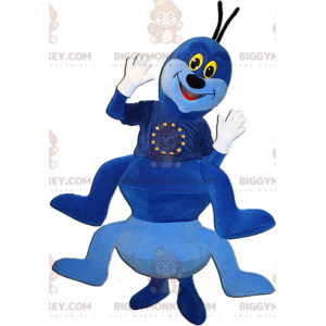 Very Smiling Blue and White Caterpillar BIGGYMONKEY™ Mascot