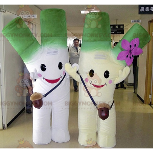 Duo de mascottes BIGGYMONKEY™ de poireaux géants verts et