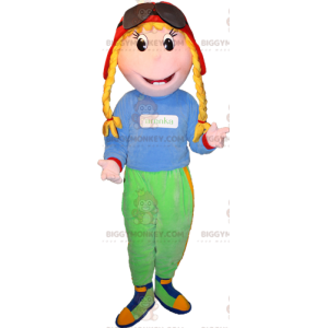 Blonde Girl BIGGYMONKEY™ Mascot Costume with Pigtails and