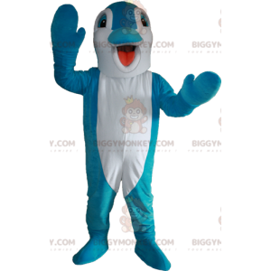 Blue and White Dolphin BIGGYMONKEY™ Mascot Costume. Fish