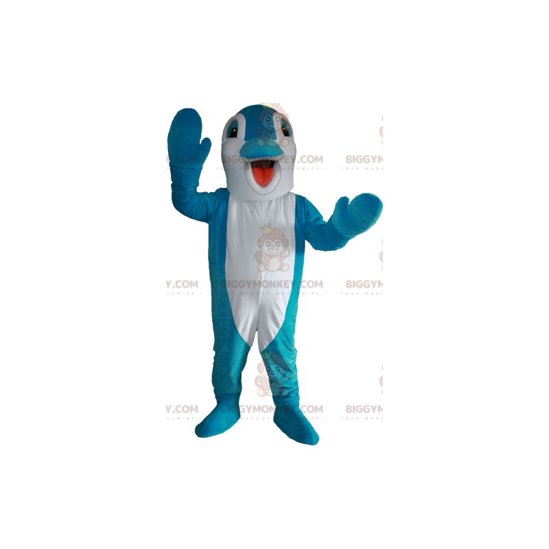 Costume de mascotte BIGGYMONKEY™ de dauphin bleu et blanc. Costume de mascotte BIGGYMONKEY™ de dauphin bleu et blanc.