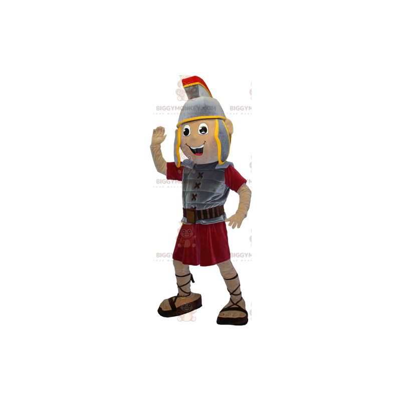Gladiator BIGGYMONKEY™ maskotkostume med grå og rød rustning - Gladiator BIGGYMONKEY™ maskotkostume med grå og rød rustning -