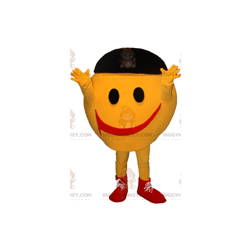 BIGGYMONKEY™ maskotkostume af meget smilende gul mand. Smiley BIGGYMONKEY™ maskotkostume af meget smilende gul mand. Smiley
