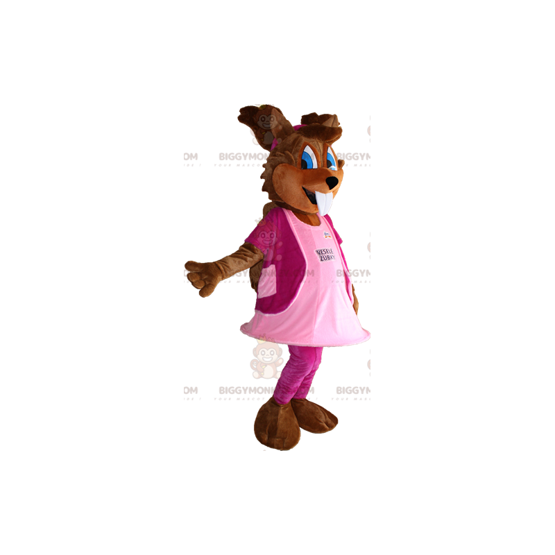 Eekhoorn BIGGYMONKEY™ mascottekostuum met blauwe ogen en roze Eekhoorn BIGGYMONKEY™ mascottekostuum met blauwe ogen en roze
