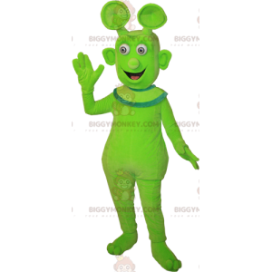 Bonito disfraz de mascota alienígena verde sonriente
