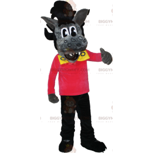 BIGGYMONKEY™ Mascot Costume Gray and Black Wolf with Rock