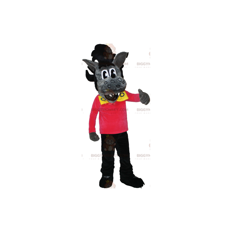 BIGGYMONKEY™ mascottekostuum grijze en zwarte wolf met BIGGYMONKEY™ mascottekostuum grijze en zwarte wolf met