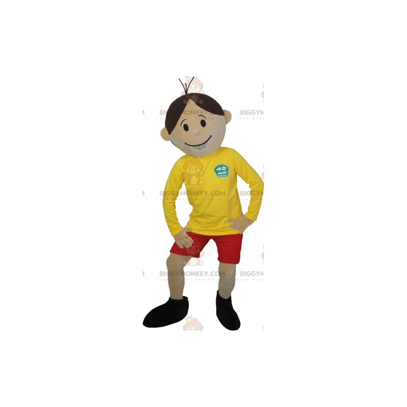 Ruskea Boy BIGGYMONKEY™ maskottiasu urheiluasuissa - Ruskea Boy BIGGYMONKEY™ maskottiasu urheiluasuissa -
