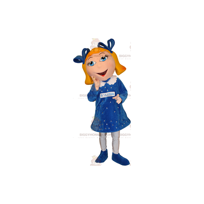 Disfraz de mascota BIGGYMONKEY™ de chica rubia de ojos azules Disfraz de mascota BIGGYMONKEY™ de chica rubia de ojos azules