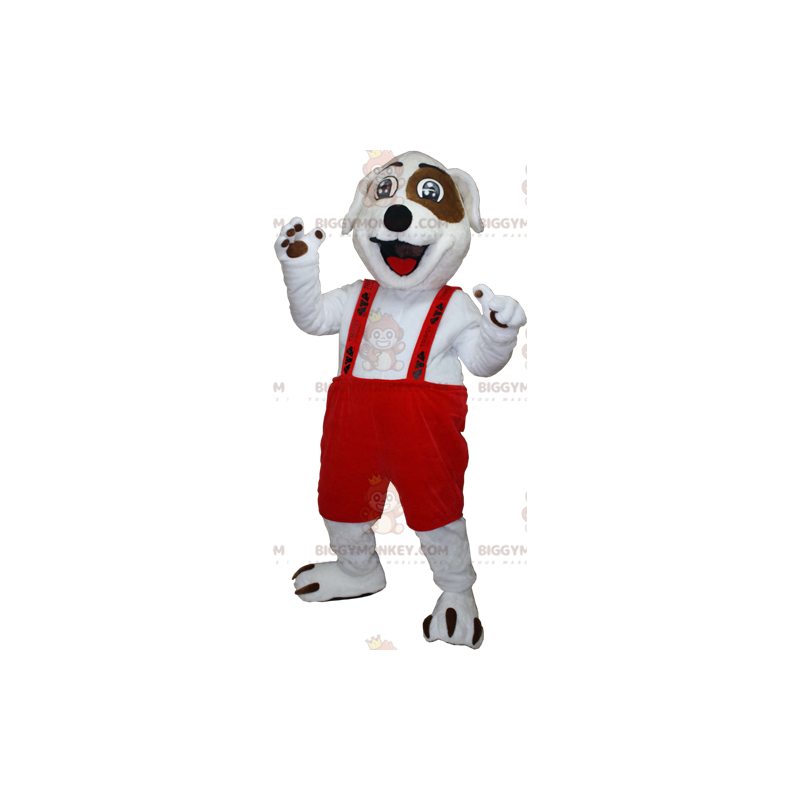 White and Brown Dog BIGGYMONKEY™ Mascot Costume with Overalls – White and Brown Dog BIGGYMONKEY™ Mascot Costume with Overalls –