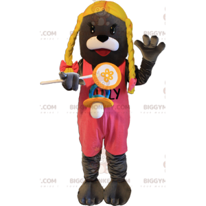 Στολή μασκότ BIGGYMONKEY™ Γκρι θαλάσσιο λιοντάρι Otter με ξανθές πλεξούδες - Ζώα του δάσους - BiggyMonkey.com