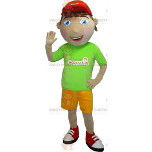Young boy BIGGYMONKEY™ mascot costume with green and yellow