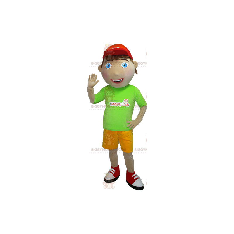 Young boy BIGGYMONKEY™ mascot costume with green and yellow