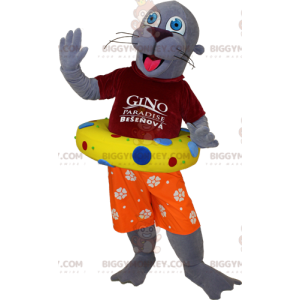 BIGGYMONKEY™ Mascot Costume Gray Otter Sea Lion In Holiday