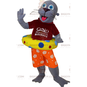 BIGGYMONKEY™ μασκότ στολή Grey Otter Sea Lion σε εορταστική στολή - Ζώα του δάσους - BIGGYMONKEY_06087 - BiggyMonkey.com
