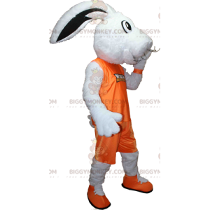 Traje de mascote de coelho branco BIGGYMONKEY™ vestido com