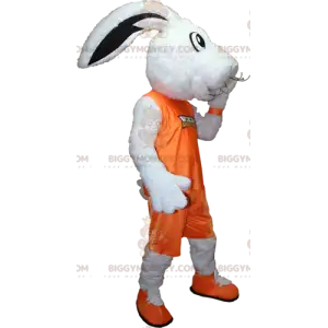 Weißer Hase BIGGYMONKEY™ Maskottchen-Kostüm in orangefarbener