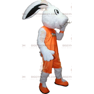 White Rabbit BIGGYMONKEY™ Mascot Costume Dressed In Orange