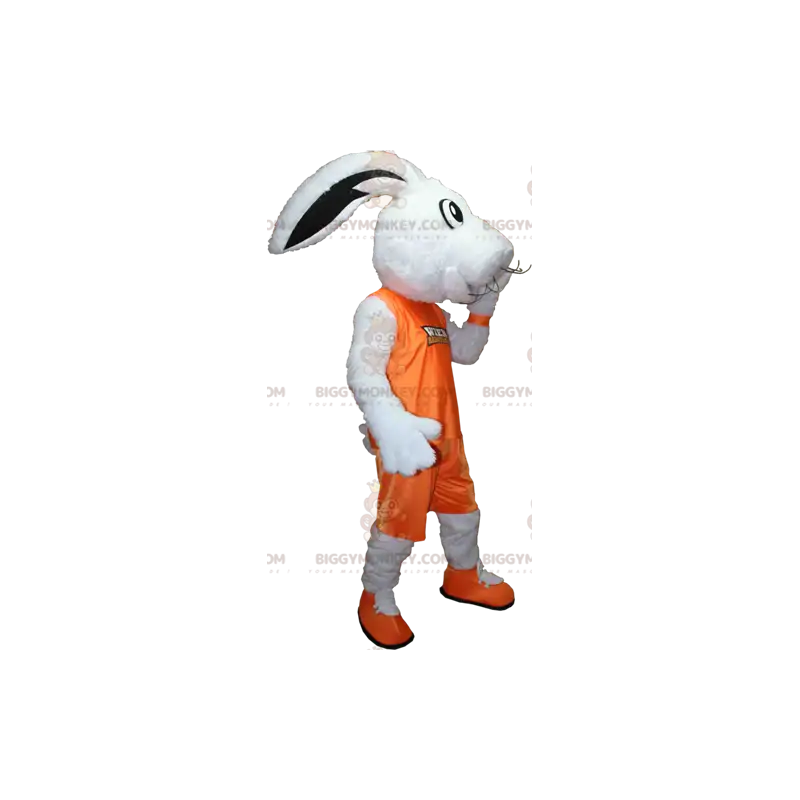 Weißer Hase BIGGYMONKEY™ Maskottchen-Kostüm in orangefarbener