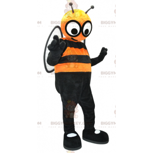BIGGYMONKEY™ Maskotdräkt Orange och svart bi med stora ögon -