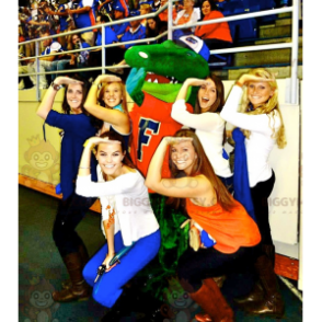 Green Crocodile BIGGYMONKEY™ Mascot Costume Dressed in Red -