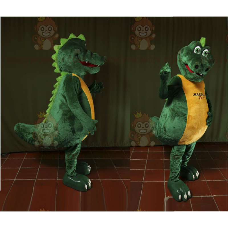 Costume mascotte BIGGYMONKEY™ coccodrillo gigante verde e Costume mascotte BIGGYMONKEY™ coccodrillo gigante verde e
