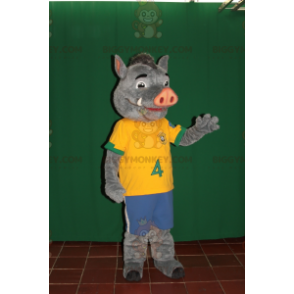 Maskot BIGGYMONKEY™ Kostým šedého a růžového kance ve sportovním oblečení - Sportovní maskot - BiggyMonkey.com