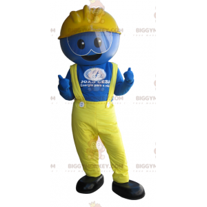 BIGGYMONKEY™ Blue Worker Man Mascot Costume Dressed In Yellow -