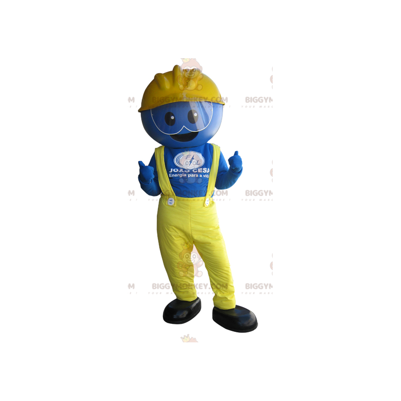 BIGGYMONKEY™ blå arbejdsmandsmaskotkostume klædt i gult - Mænds maskoter - BIGGYMONKEY_06108 - BiggyMonkey.com