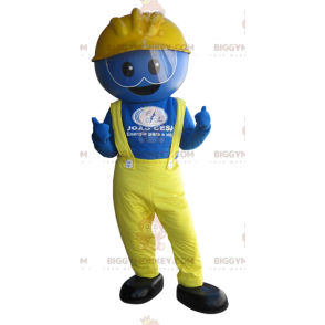 BIGGYMONKEY™ Modrý kostým maskota dělníka oblečený ve žlutém - Pánské maskoti - BIGGYMONKEY_06108 - BiggyMonkey.com
