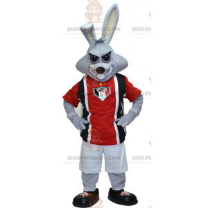 BIGGYMONKEY™ Maskotdräkt Grå kanin i svarta och röda