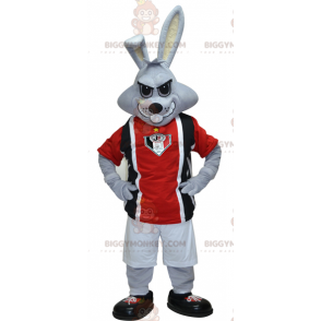  BIGGYMONKEY™ Costume da mascotte Coniglio grigio in abbigliamento sportivo nero e rosso - Coniglio mascotte - BiggyMonkey.com