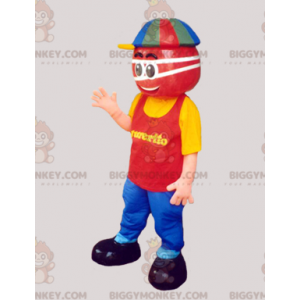 BIGGYMONKEY™ mascot costume of red man dressed in a very