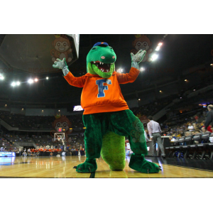 Green Crocodile BIGGYMONKEY™ Mascot Costume Dressed in Red -